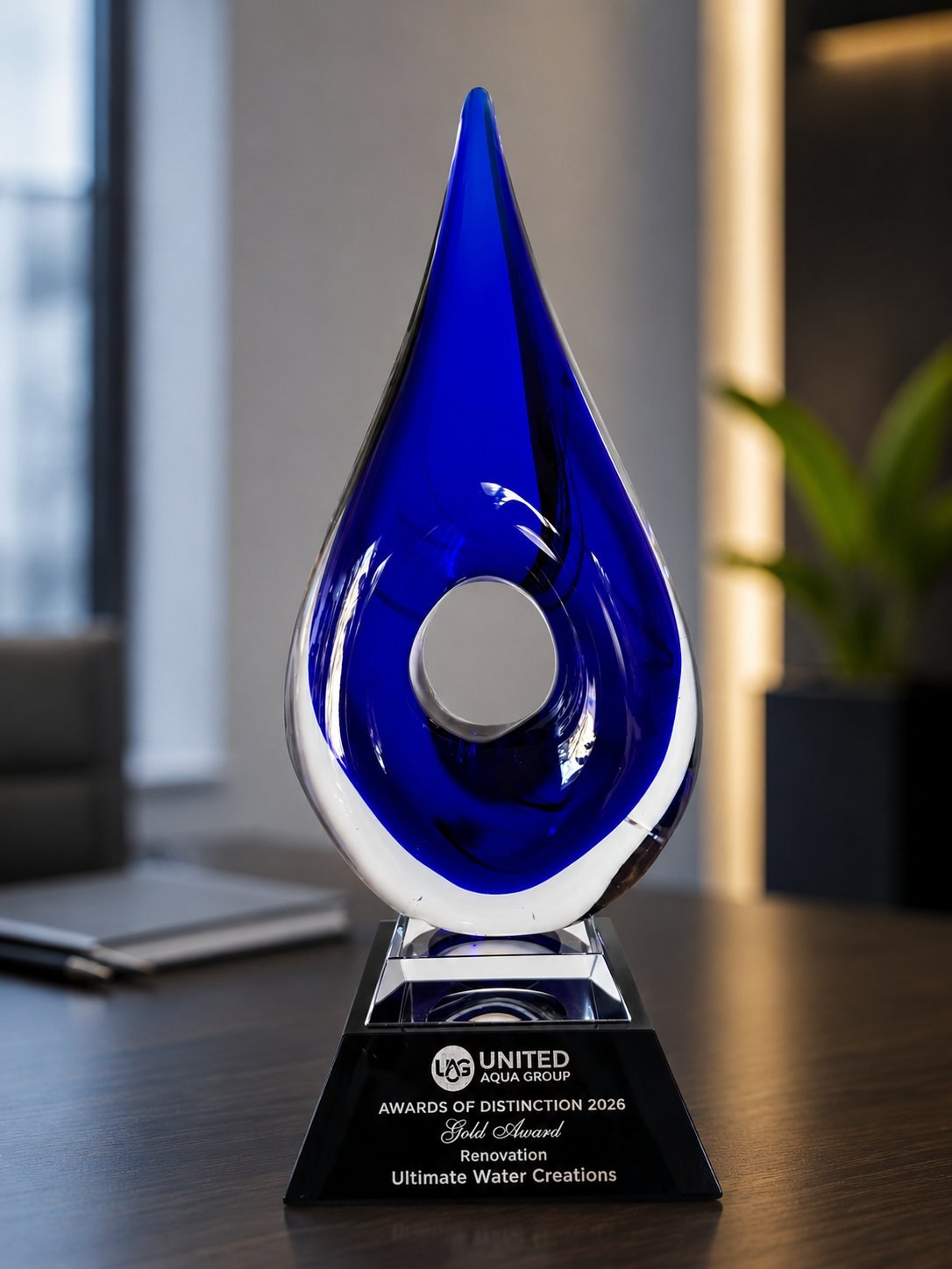 United Aqua Group Awards of Distinction 2026 Gold Award trophy for Renovation, won by Ultimate Water Creations