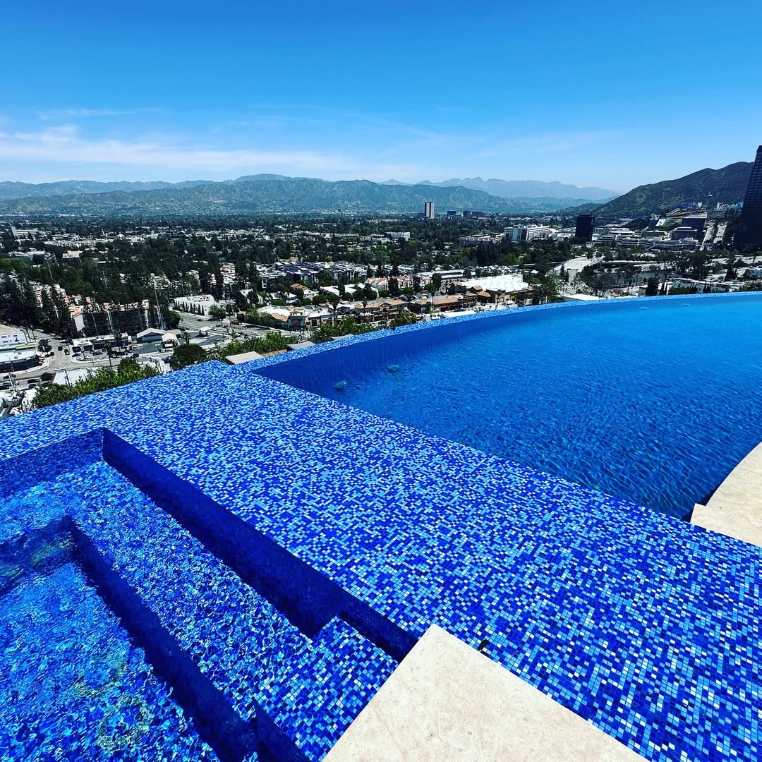 Studio City pool deck and water feature